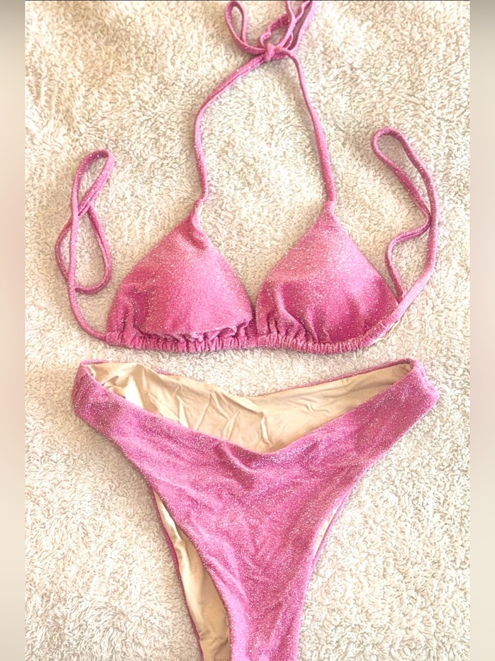 Berlook Pink Glitter Triangle Bikini Set